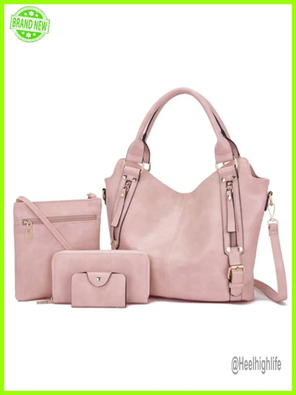 Large Hobo Crossbody Bag Set 4pcs Soft PU Leather Detachable Strap Total 9